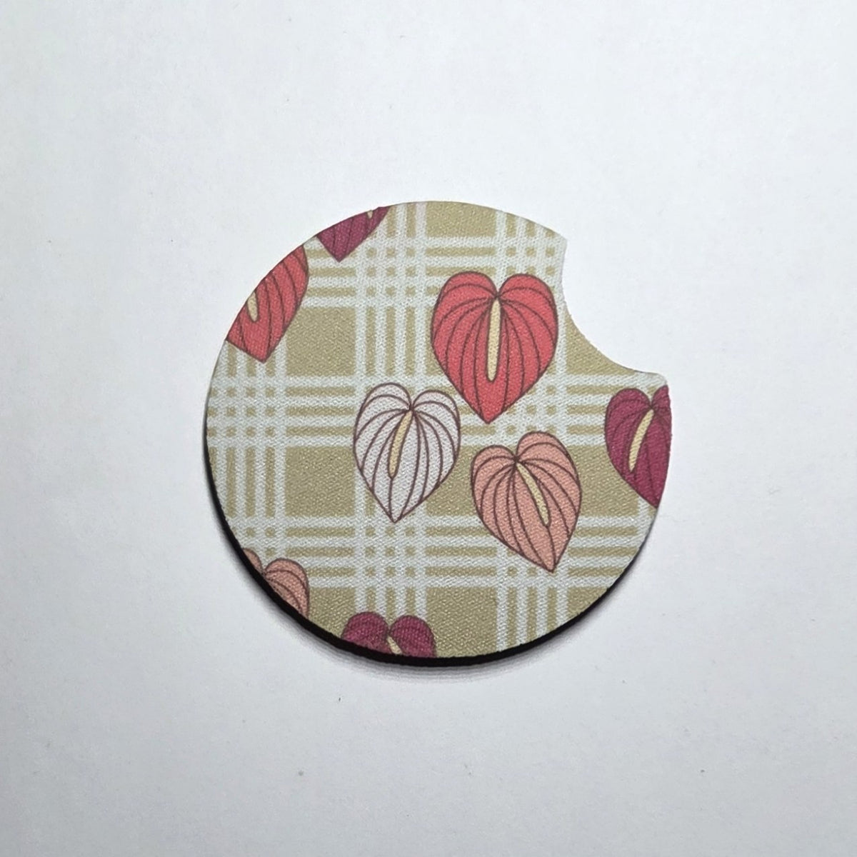 Hawaii artist neoprene car coaster, Anthurium Palaka Tan design
