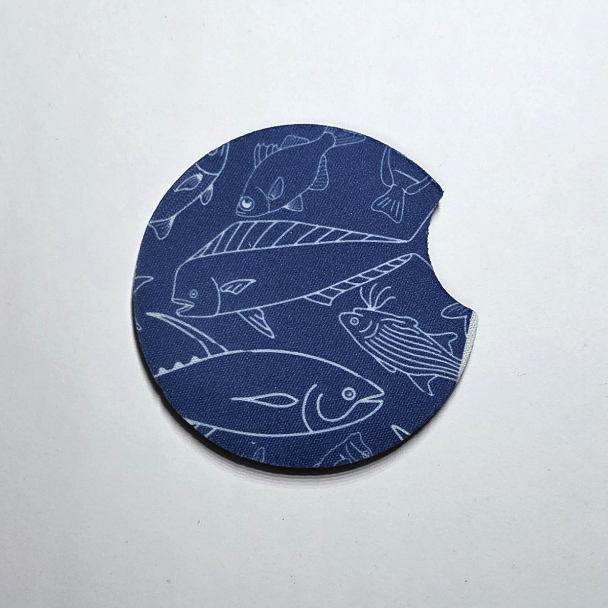 Hawaii artist neoprene car coaster, Fish Dark Blue design