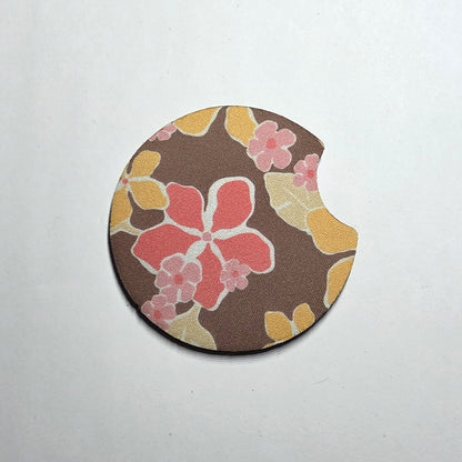 Hawaii artist neoprene car coaster, Flowers Mocha design