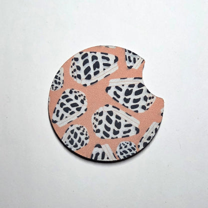 Hawaii artist neoprene car coaster, Hebrew Cone Shell design