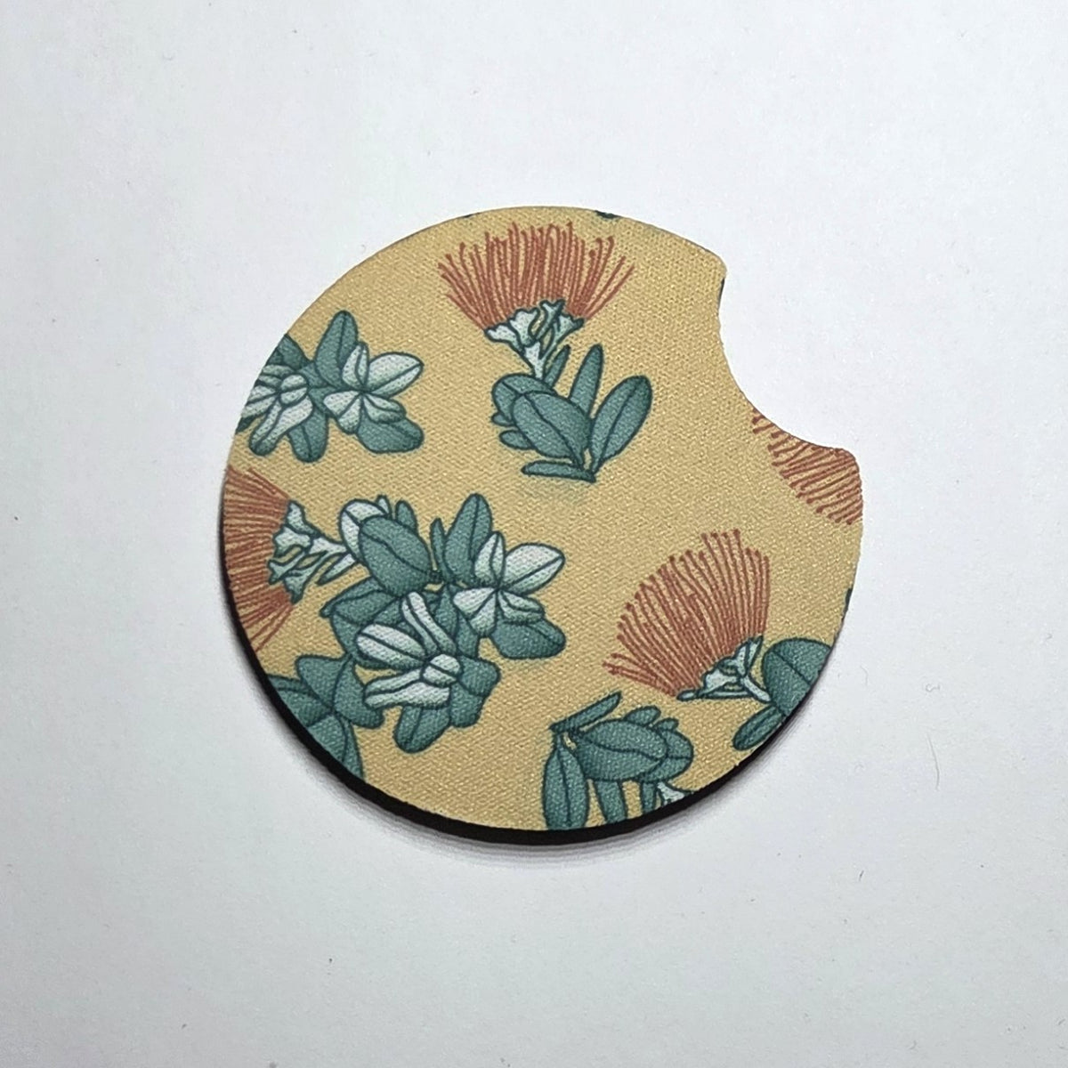 Hawaii artist neoprene car coaster, Ohia Lehua design