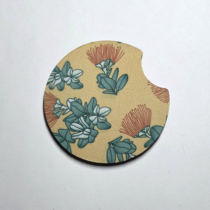 Hawaii artist neoprene car coaster, Ohia Lehua design