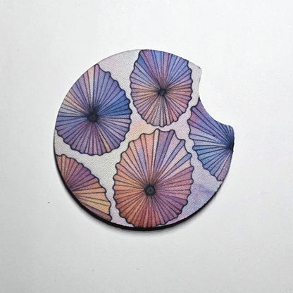 Hawaii artist neoprene car coaster, Opihi Purple design
