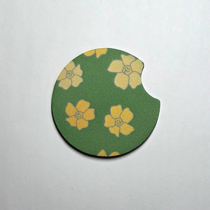 Hawaii artist neoprene car coaster, Puakenikeni Green design