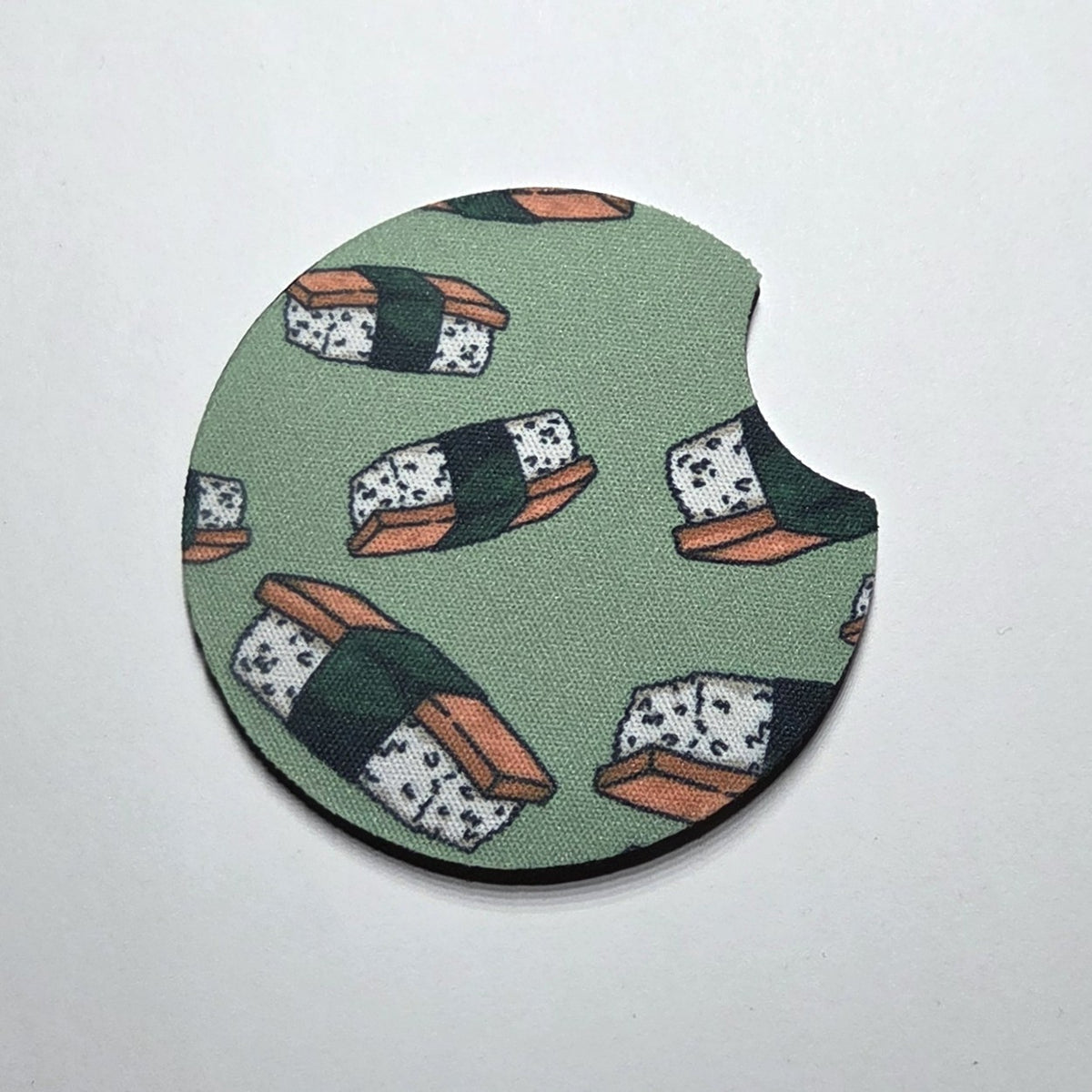 Hawaii artist neoprene car coaster, Spam Musubi design