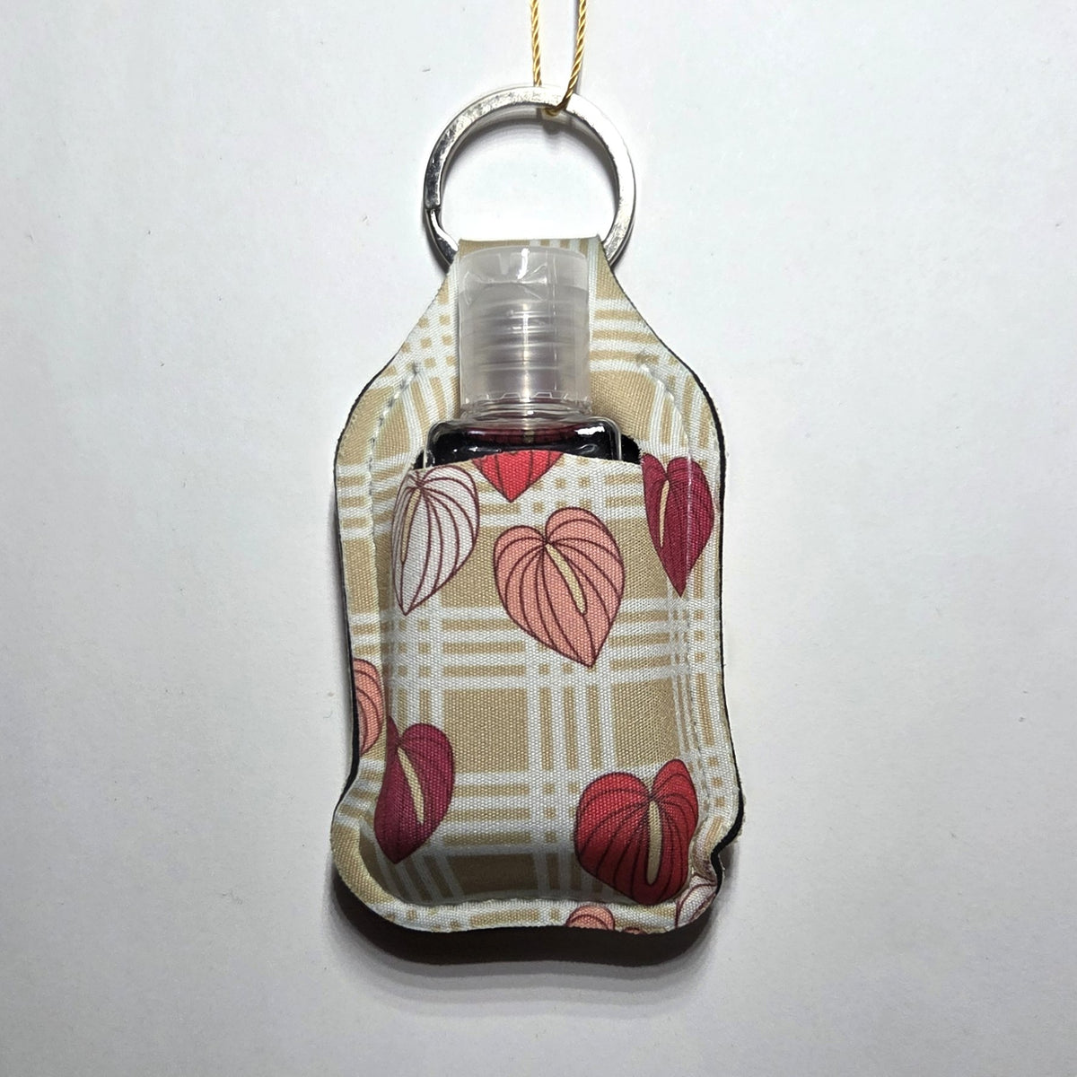 Hawaii artist neoprene hand sanitizer holder, Anthurium Palaka Tan design