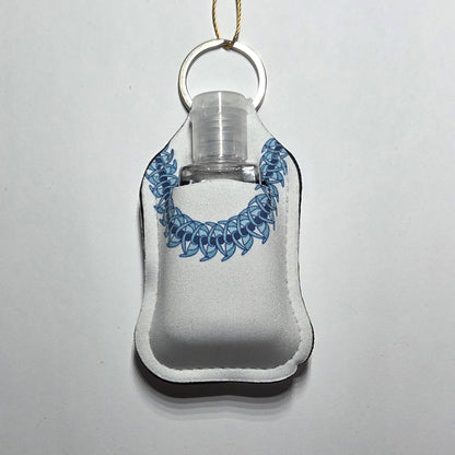 Hawaii artist neoprene hand sanitizer holder, Blue Jade Lei design