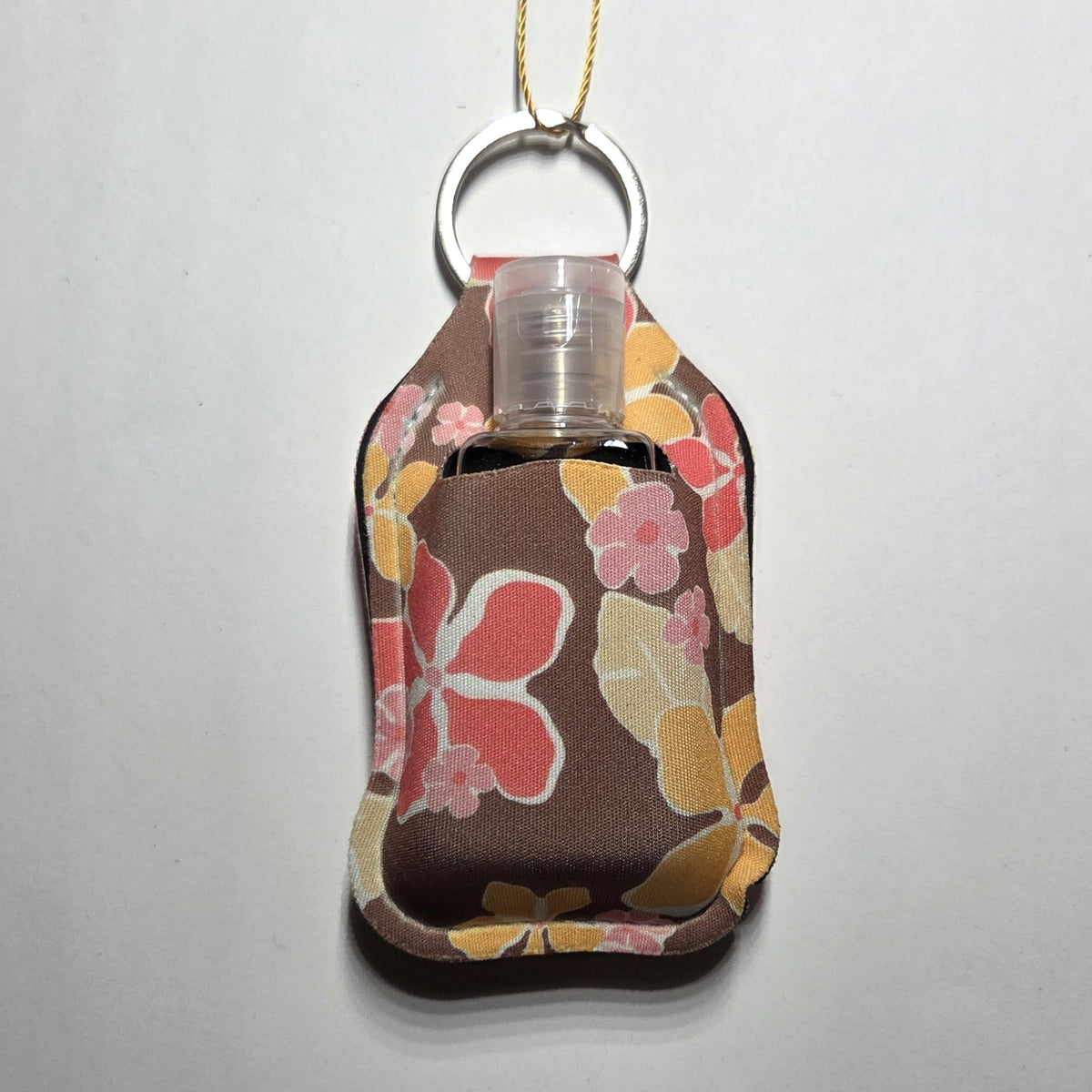 Hawaii artist neoprene hand sanitizer holder, Flowers Mocha design
