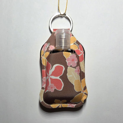 Hawaii artist neoprene hand sanitizer holder, Flowers Mocha design