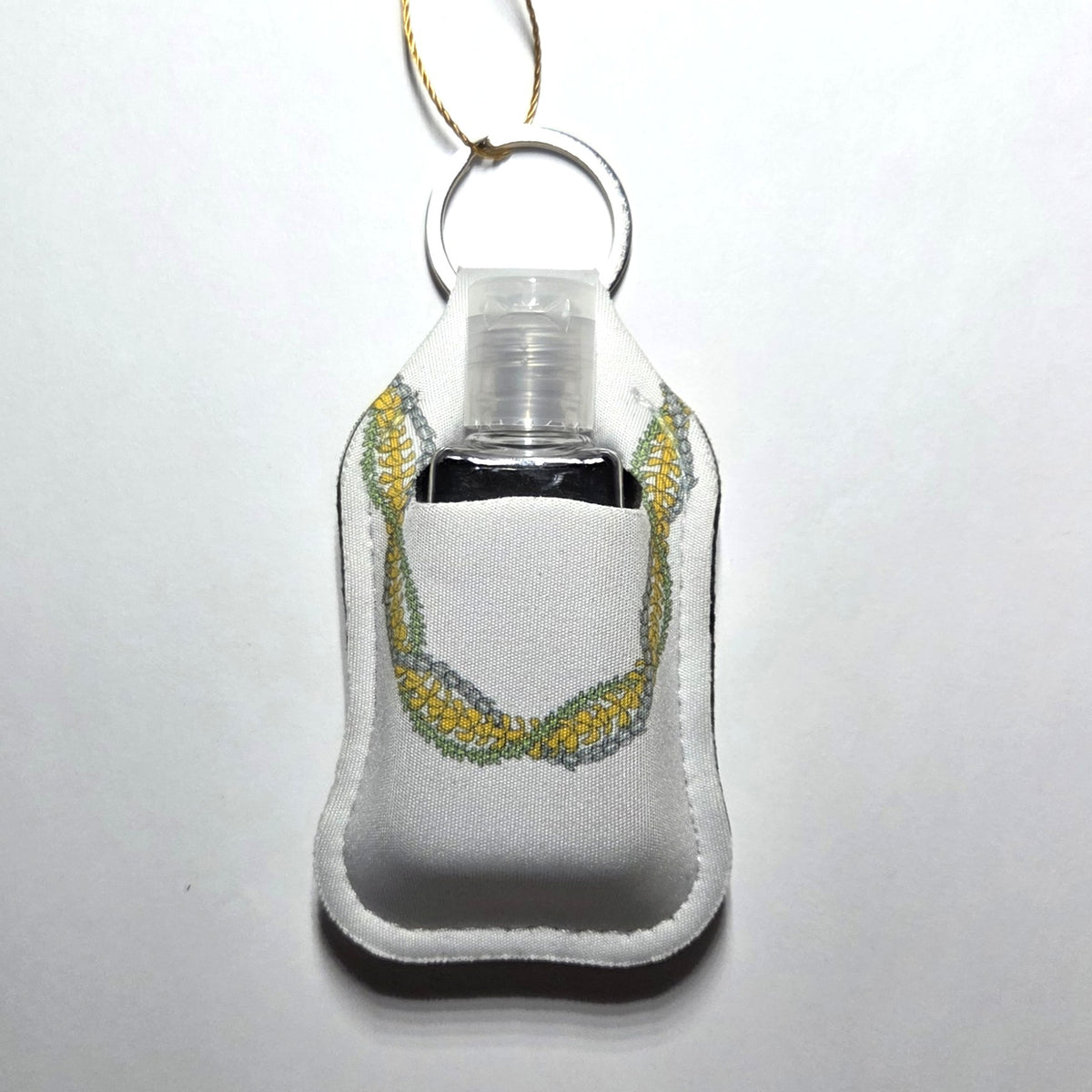 Hawaii artist neoprene hand sanitizer holder, Pakalana Pikake Puakenikeni design