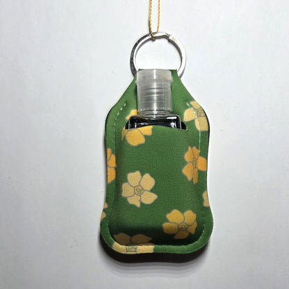 Hawaii artist neoprene hand sanitizer holder, Puakenikeni Green design