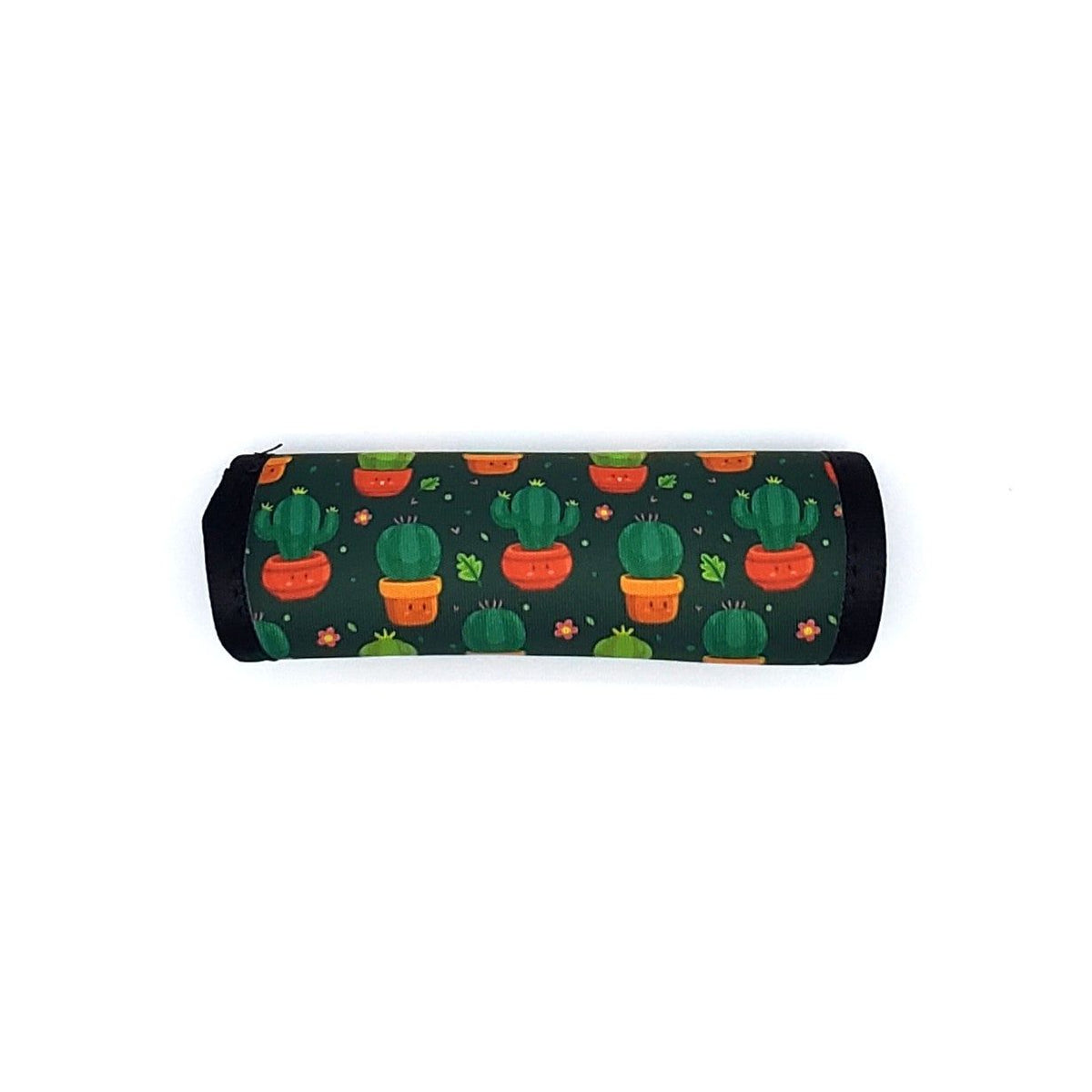 Neoprene luggage handle cover, horizontal, Cactus Kawaii design