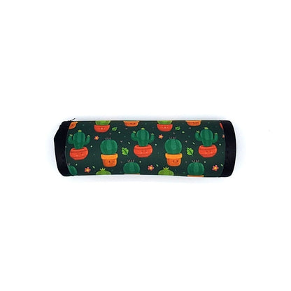 Neoprene luggage handle cover, horizontal, Cactus Kawaii design