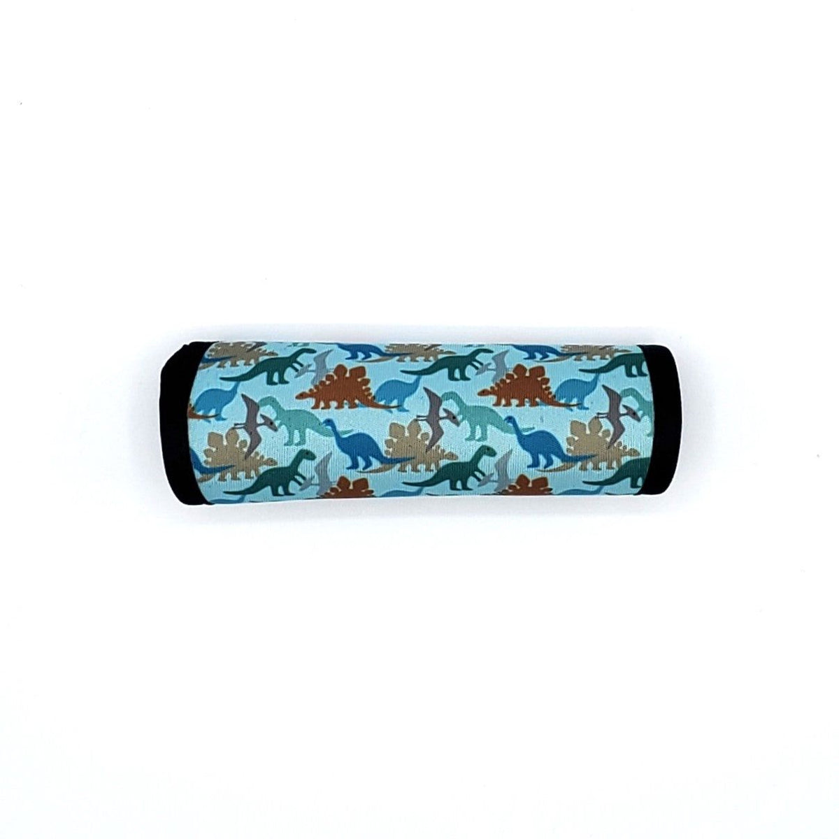 Neoprene luggage handle cover, horizontal, Dinosaur Blue design