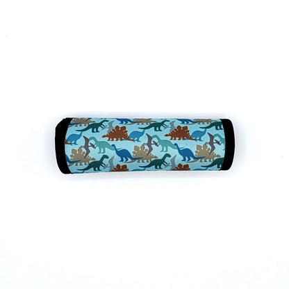 Neoprene luggage handle cover, horizontal, Dinosaur Blue design
