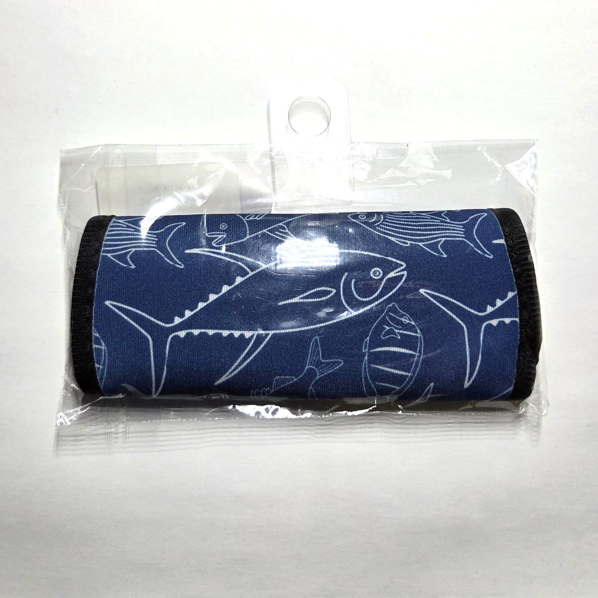 Hawaii artist neoprene luggage handle cover, horizontal, Fish Dark Blue design