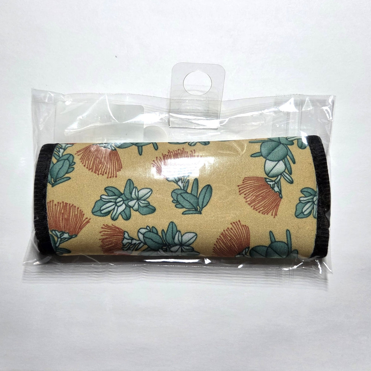 Hawaii artist neoprene luggage handle cover, horizontal, Ohia Lehua design