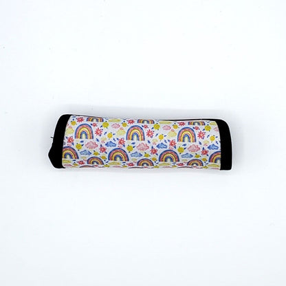 Neoprene luggage handle cover, horizontal, Rainbows Boho design