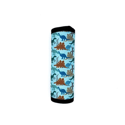 Neoprene luggage handle cover, vertical, Dinosaur Blue design