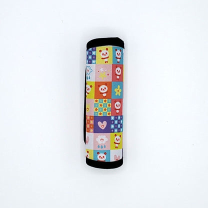 Neoprene luggage handle cover, vertical, Pandas Colorful design