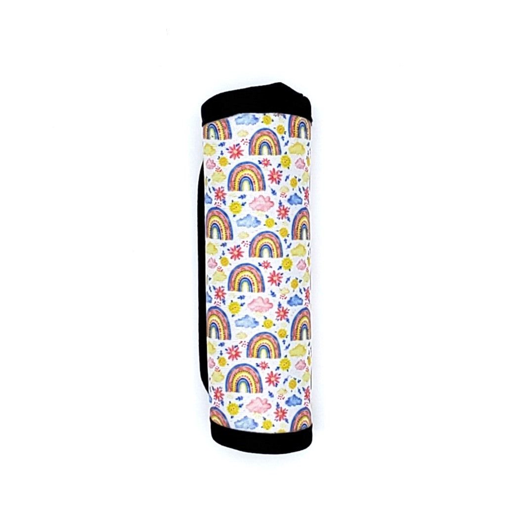 Neoprene luggage handle cover, vertical, Rainbows Boho design