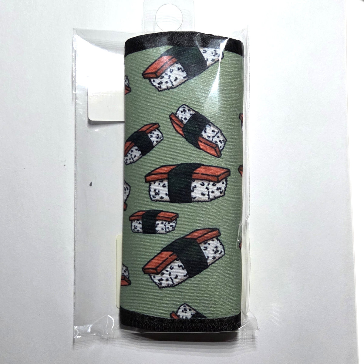 Hawaii artist neoprene luggage handle cover, vertical, Spam Musubi design