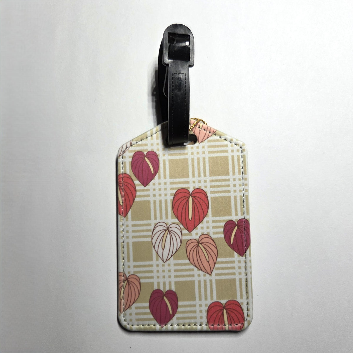Hawaii artist luggage tag, Anthurium Palaka Tan design