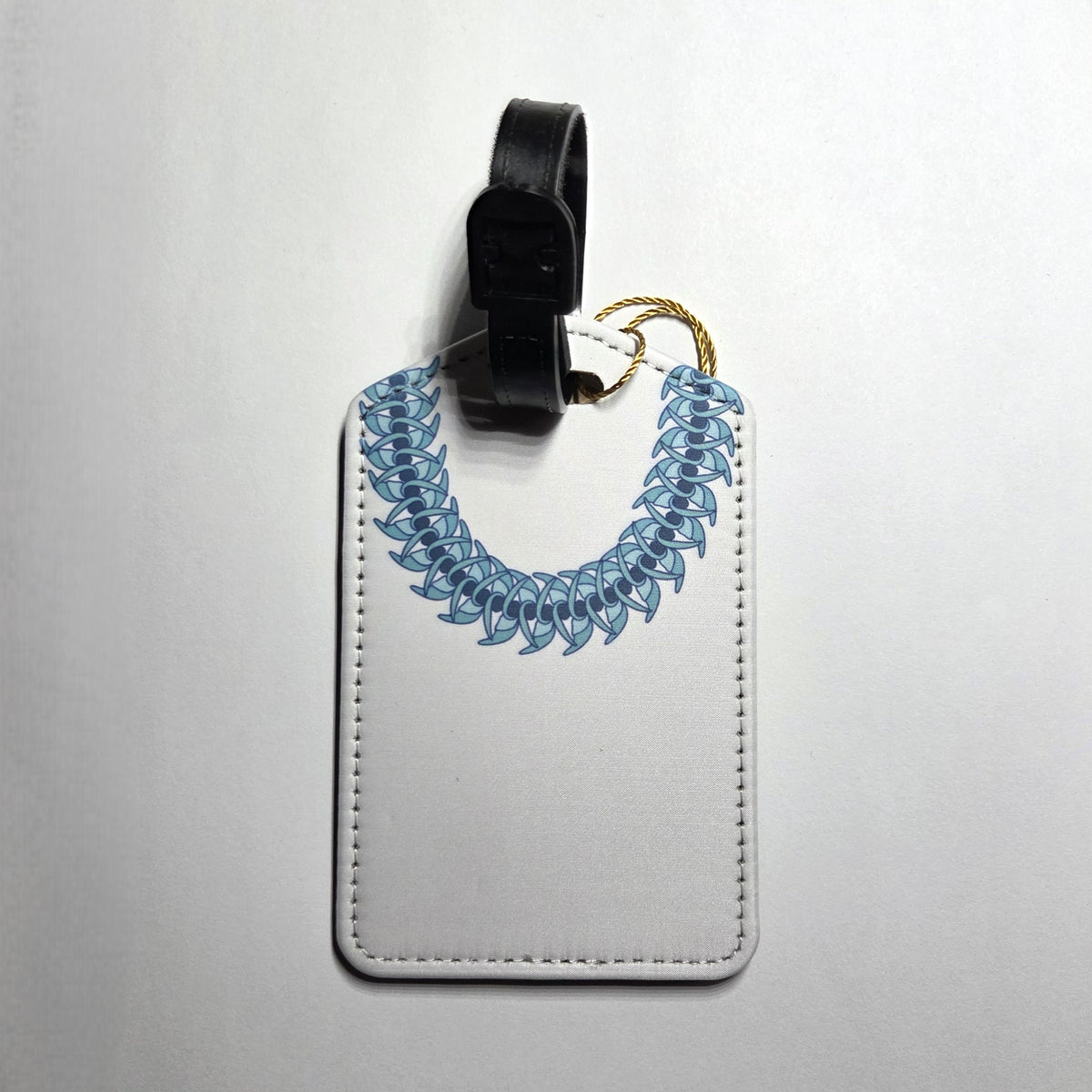 Hawaii artist luggage tag, Blue Jade Lei design