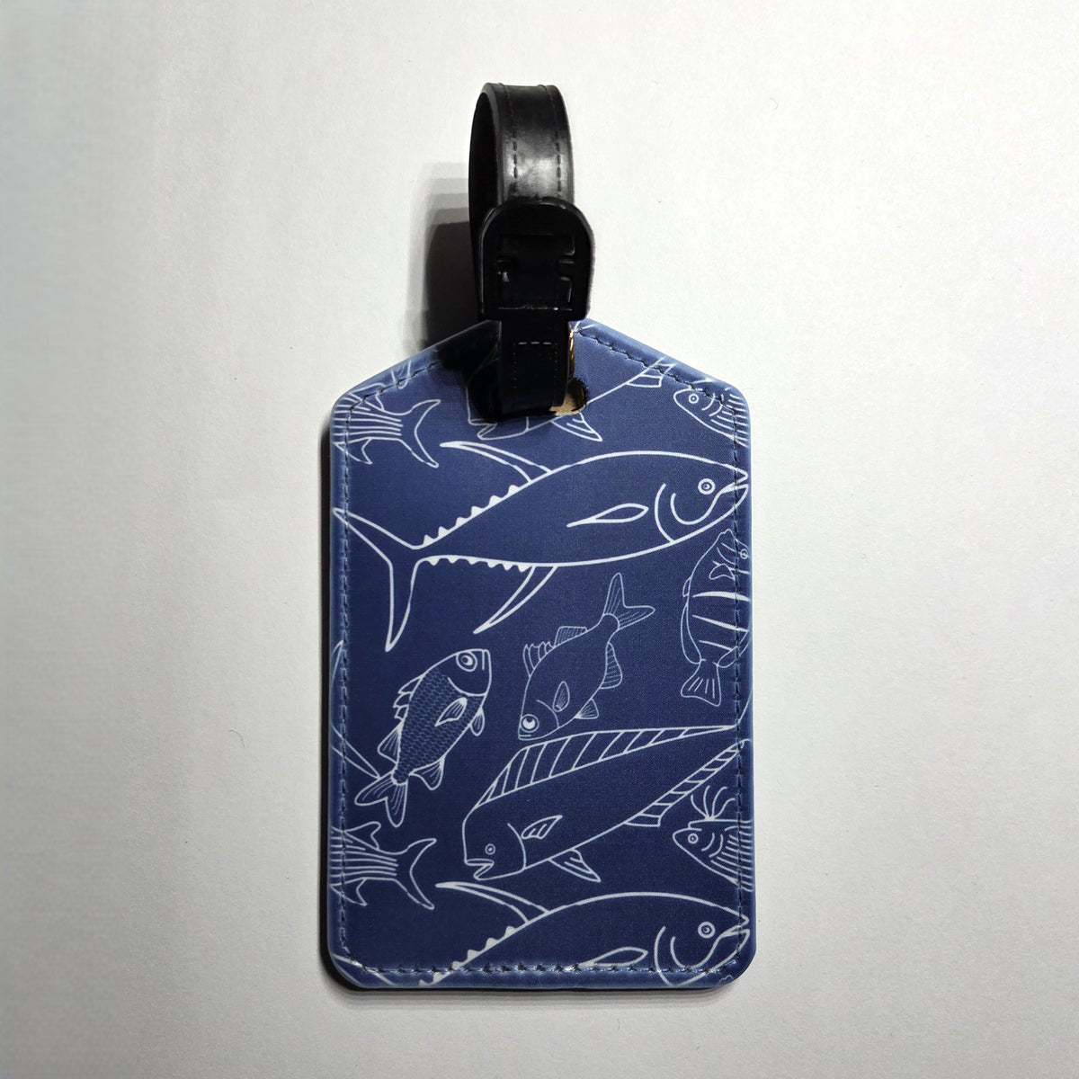 Hawaii artist luggage tag, Fish Dark Blue design