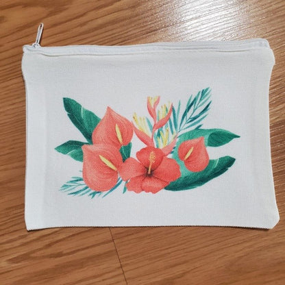 Zippered pouch, Anthurium Heliconia Hibiscus design