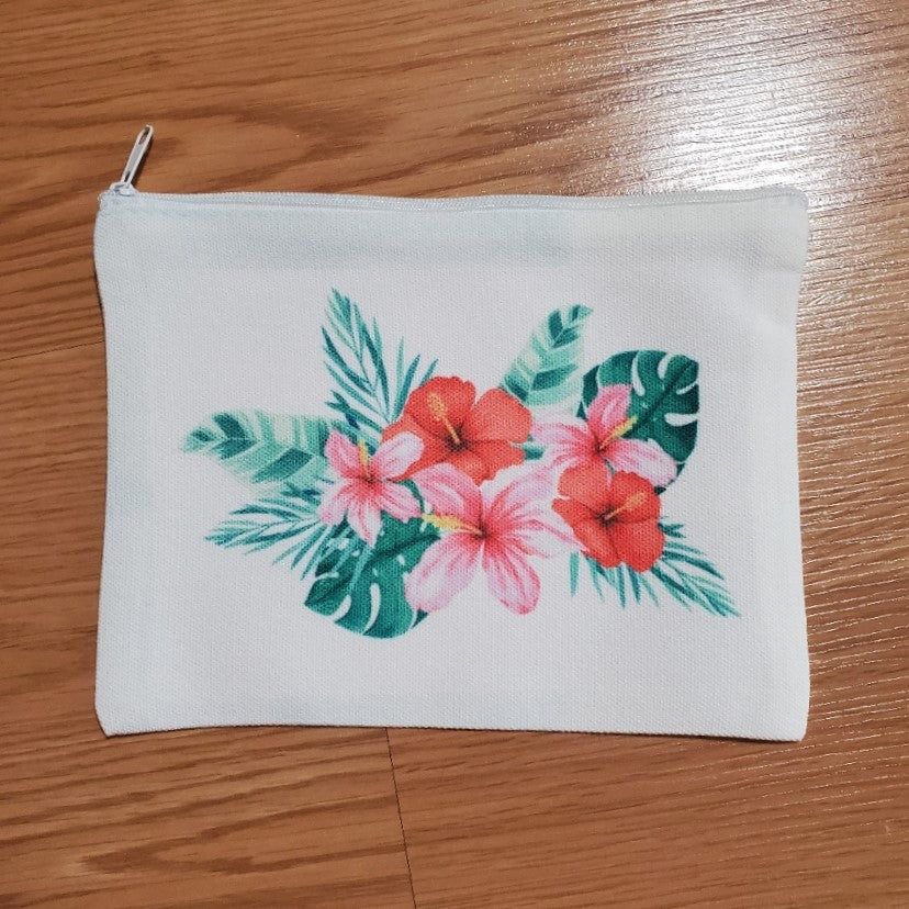 Zippered pouch, Hibiscus Red Pink design