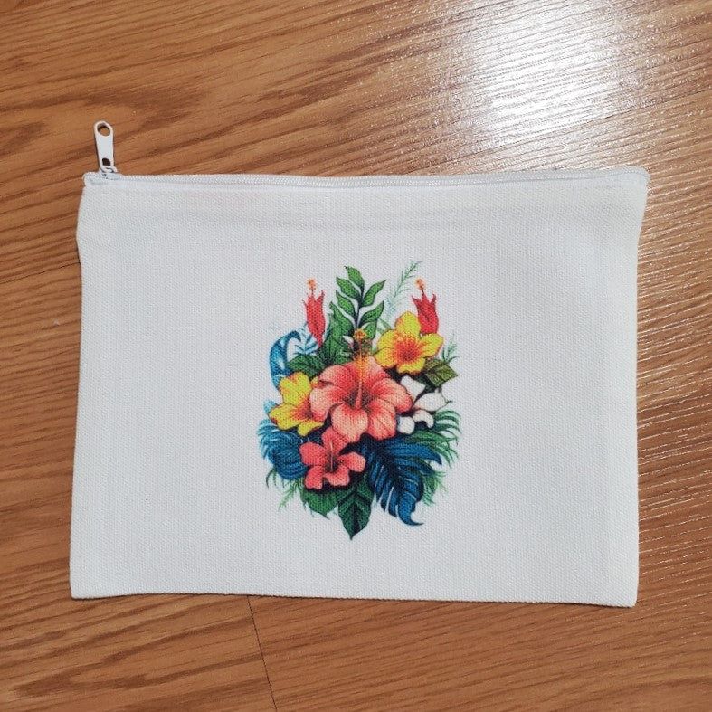 Zippered pouch, Hibiscus Red Yellow design