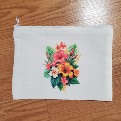 Zippered pouch, Hibiscus Red Yellow White design
