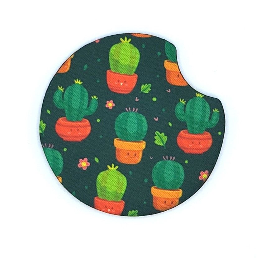 Neoprene car coaster, Cactus Kawaii design