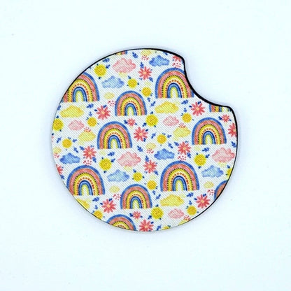 Neoprene car coaster, Rainbows Boho design