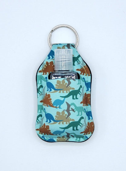 Neoprene hand sanitizer holder, Dinosaurs Blue design