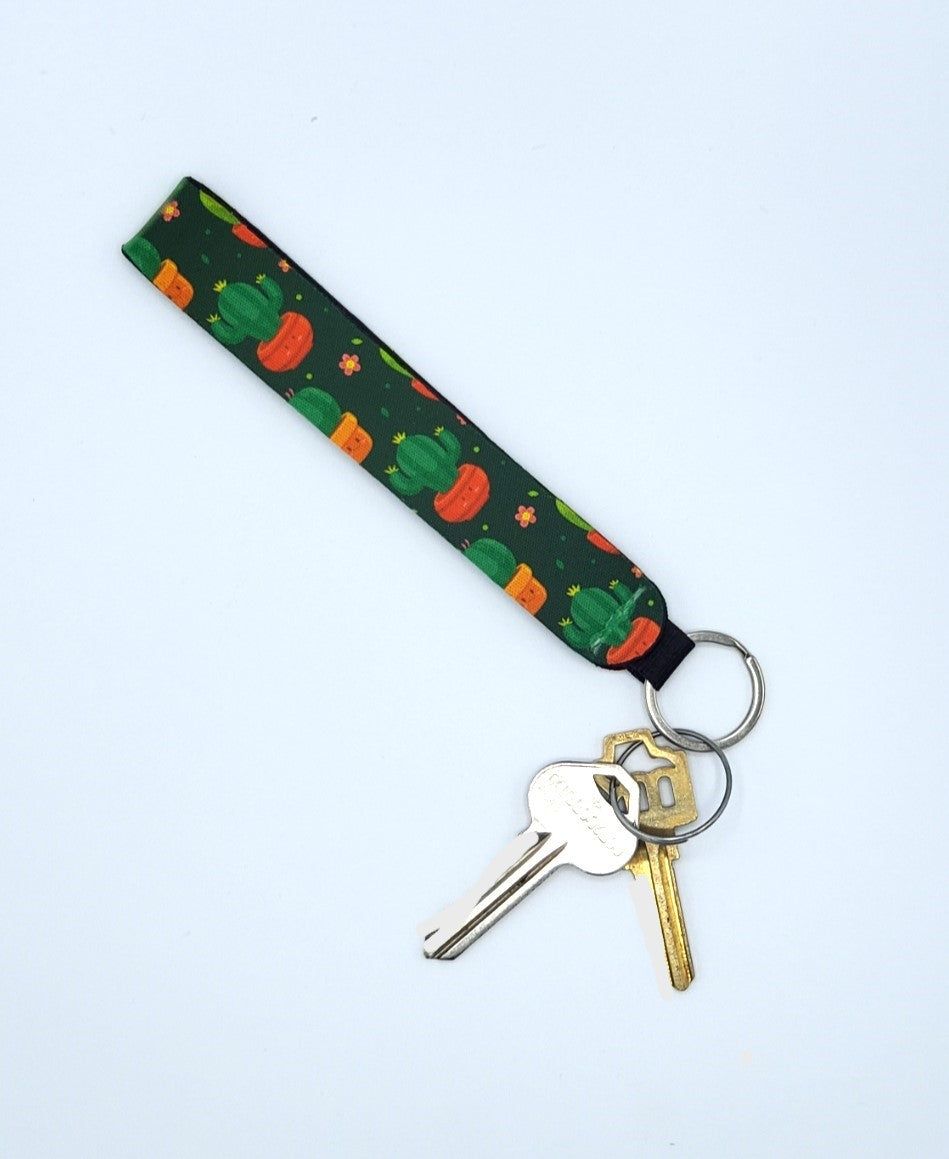 Neoprene wrist lanyard, Cactus Kawaii design