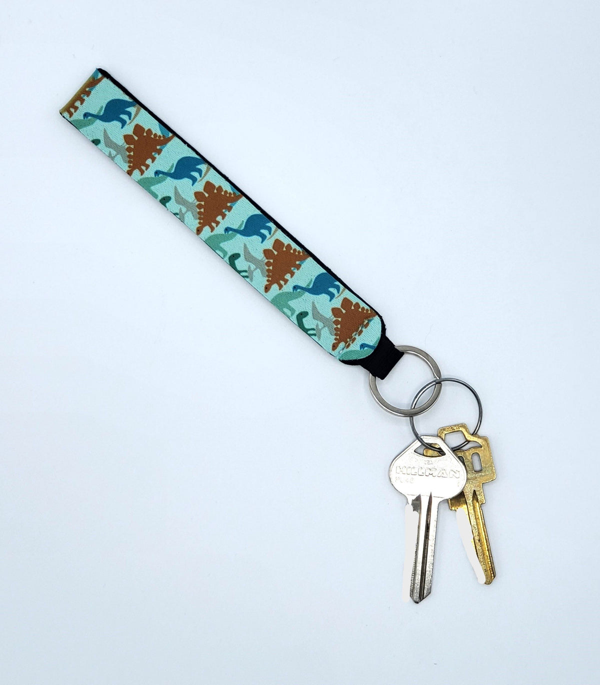 Neoprene wrist lanyard, Dinosaurs Blue design