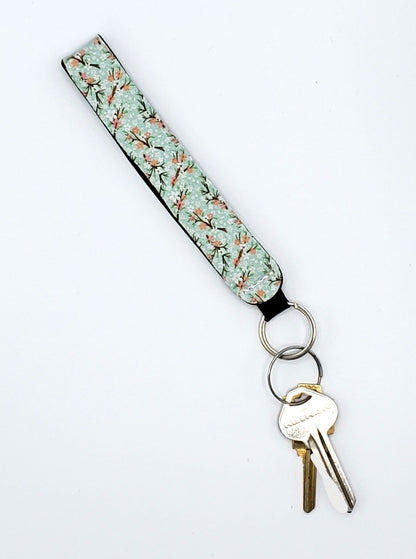 Neoprene wrist lanyard, Sakura Light Blue design